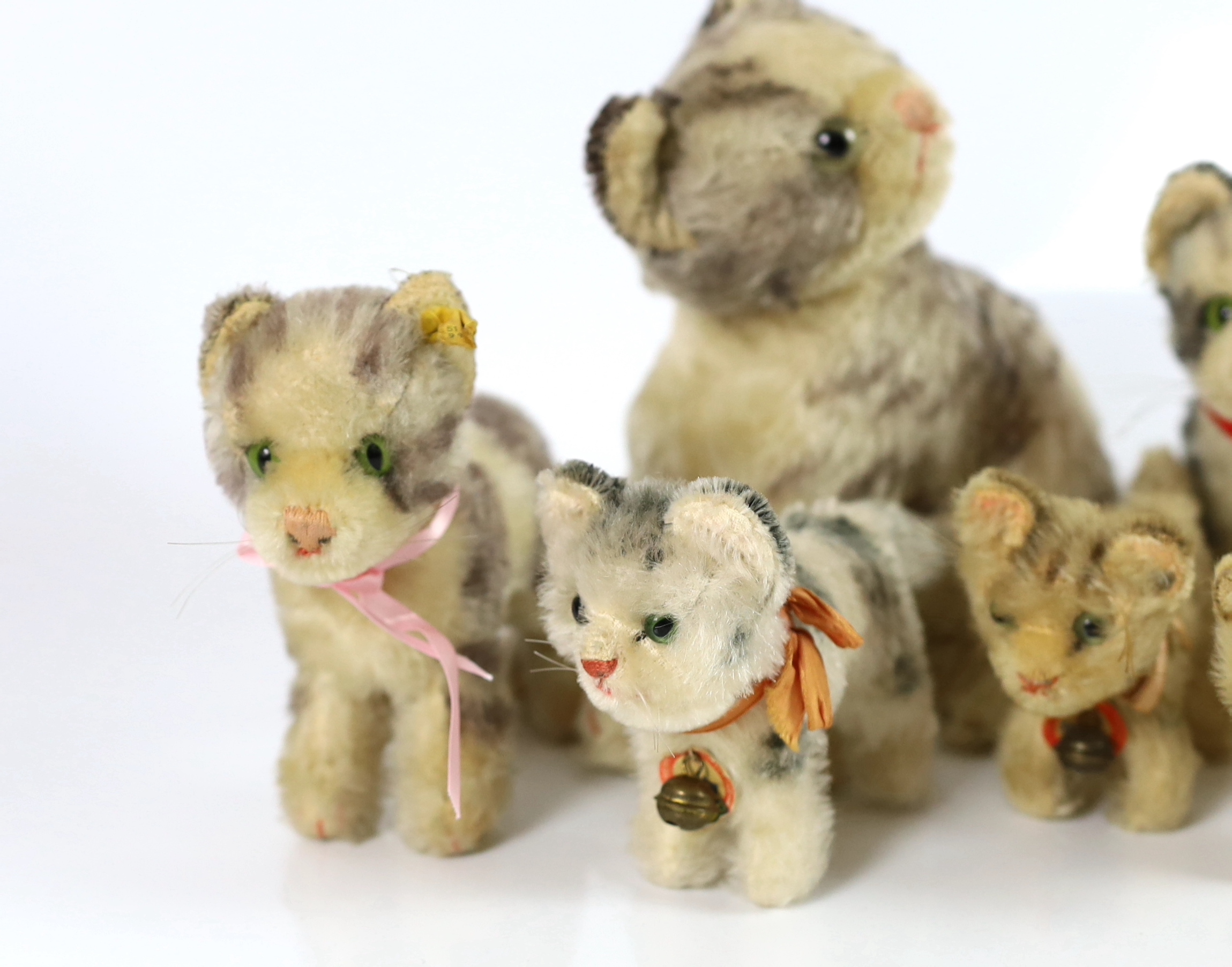 Eight Steiff cats, 1950's (8)